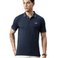 Men Solid Polo Collar Denim Blue T-shirt