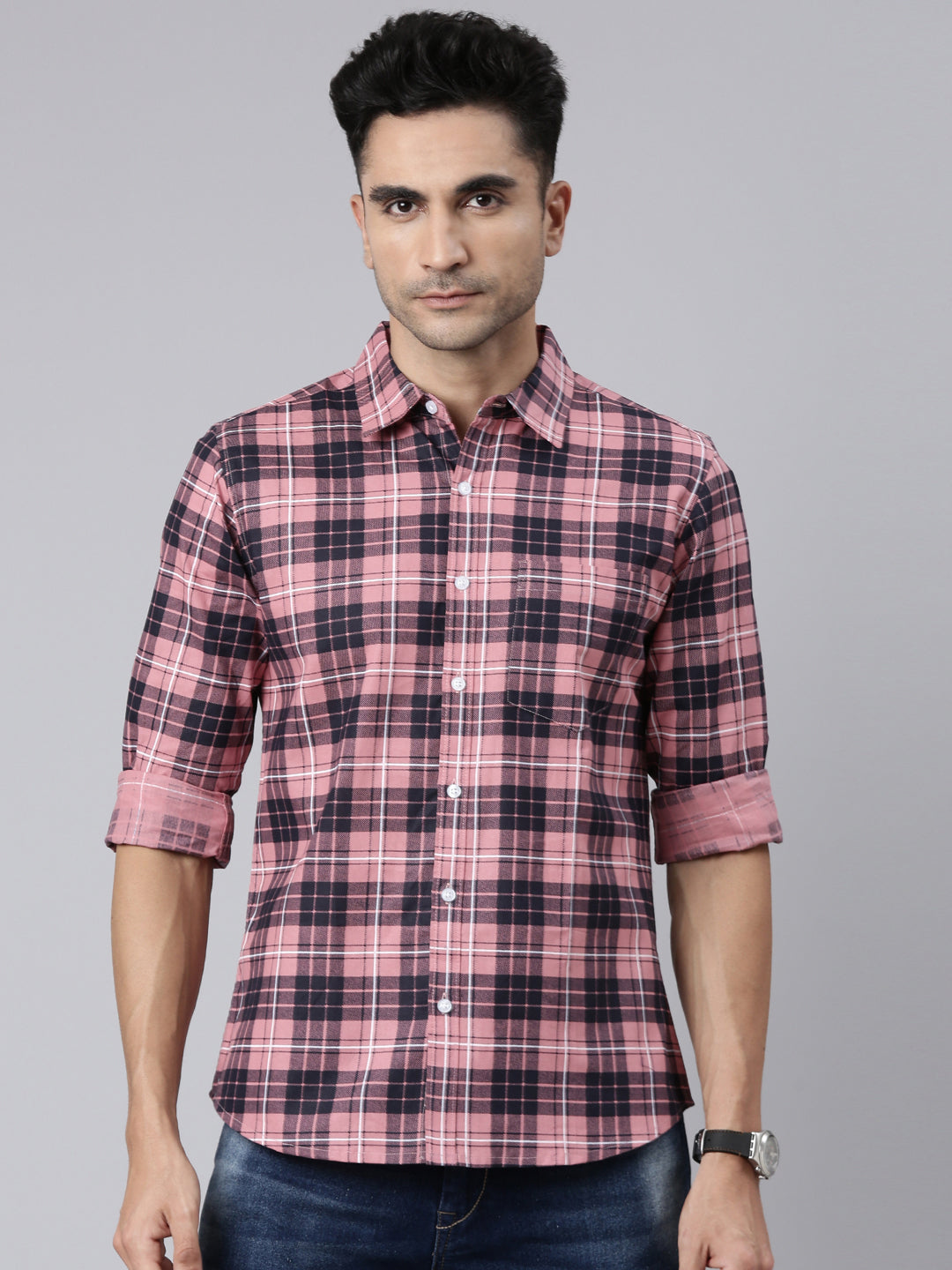 Men Pink Printed Pure Cotton Full Sleeve Casual Shirt