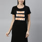 CURARE Women Printed Round Neck Black LongTees