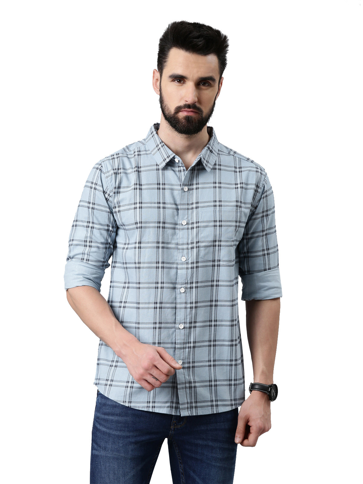 Blue Checked Pure Cotton Casual Full Sleeve Shirt
