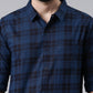 Dark Blue Checked Pure Cotton Casual Full Sleeve Shirt