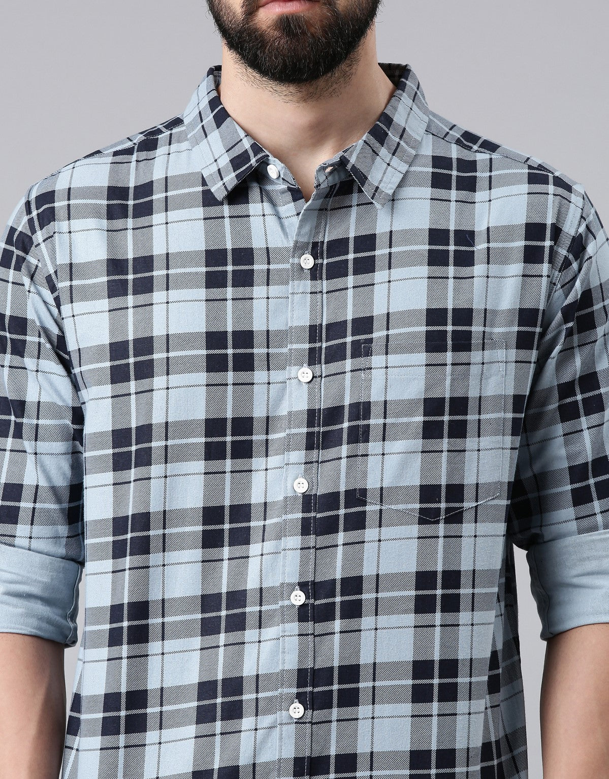 Light Blue Checked Pure Cotton Casual Full Sleeve Shirt