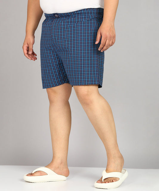 Men Plus Size Navy Blue and Blue Checked Boxer