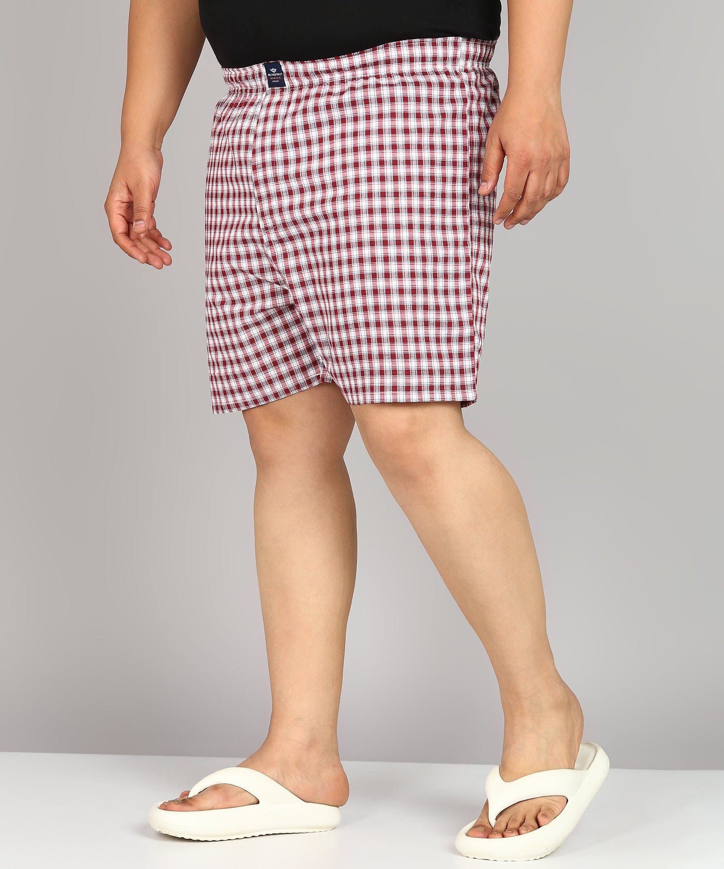 Men Plus Size Maroon and White Checked Boxer