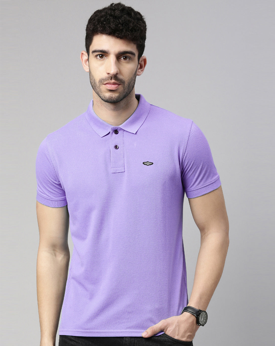 Men Lavender Solid Polo Collar T-shirt