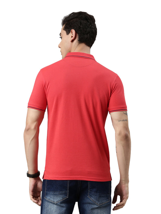 Men Solid Polo Collar Red T-shirt