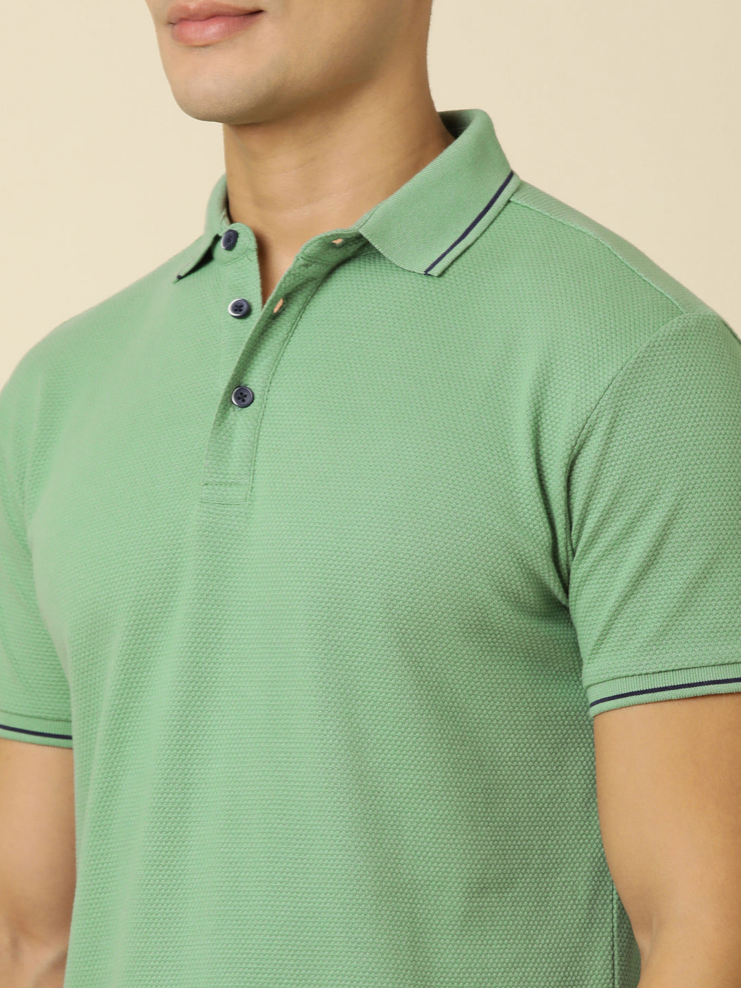Men Solid Polo Neck Granite Green T-Shirt