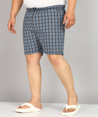 Men Plus Size Blue and Black Checked Boxer