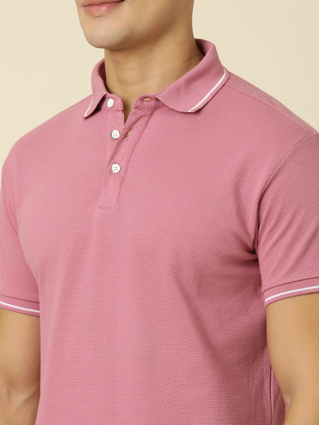 Men Solid Polo Neck Mauve T-Shirt
