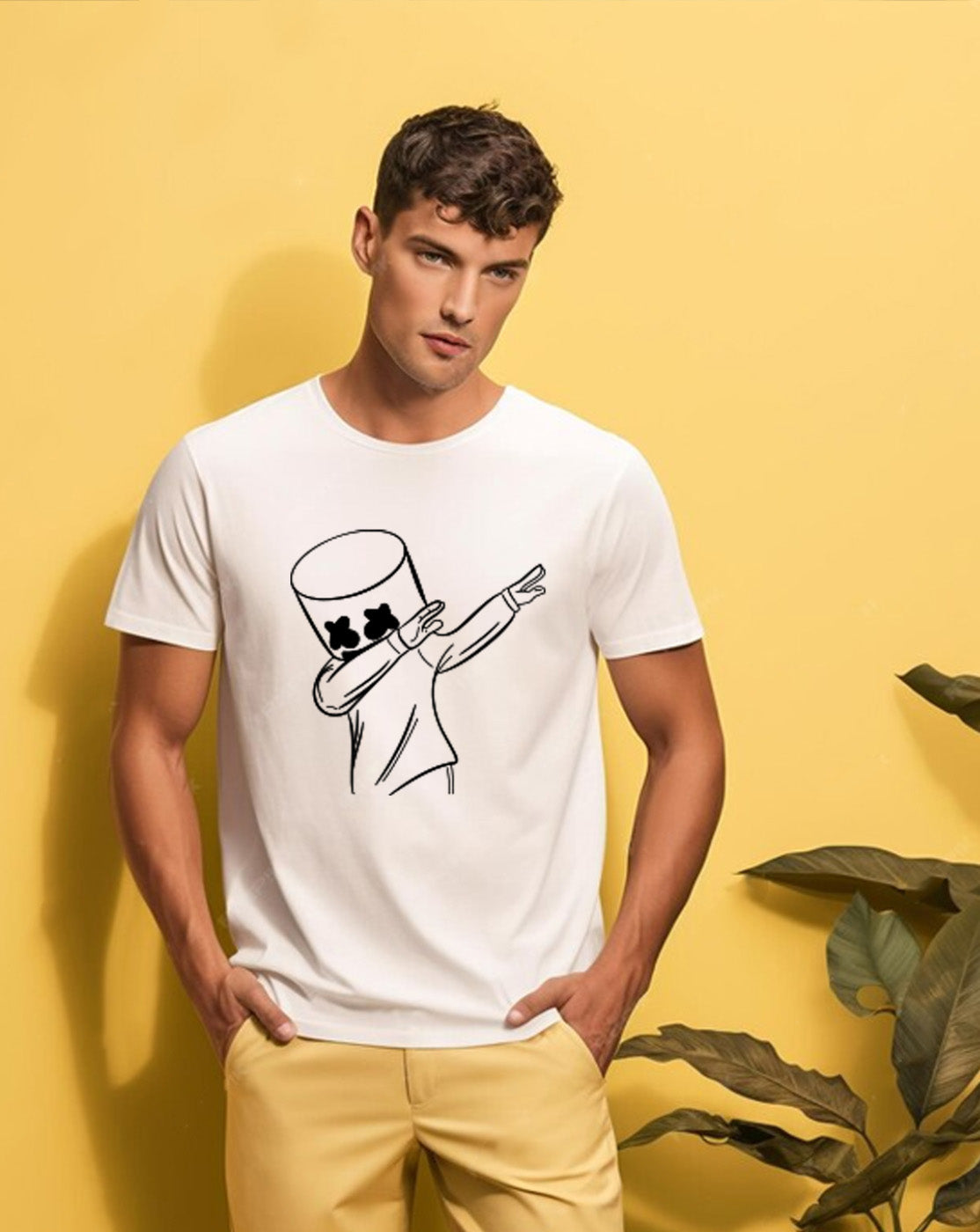 Broon Men White Printed Round Neck T-Shirt