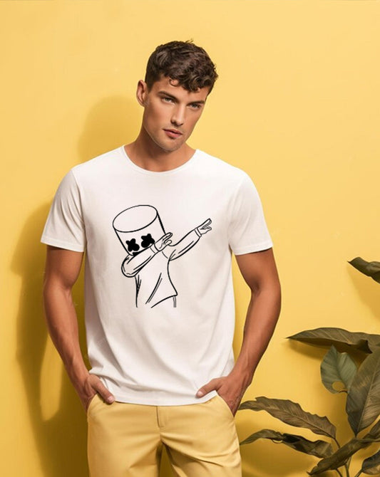 Broon Men White Printed Round Neck T-Shirt
