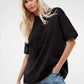 Broon Women Printed Oversize Round Neck Black T-Shirt