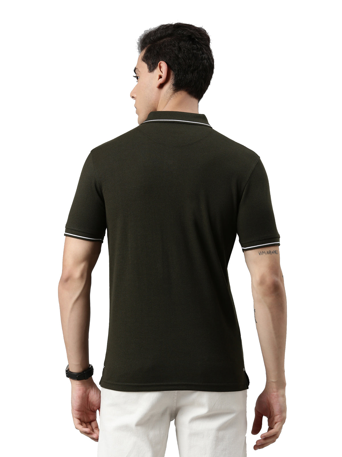Men Solid Polo Collar Olive T-shirt