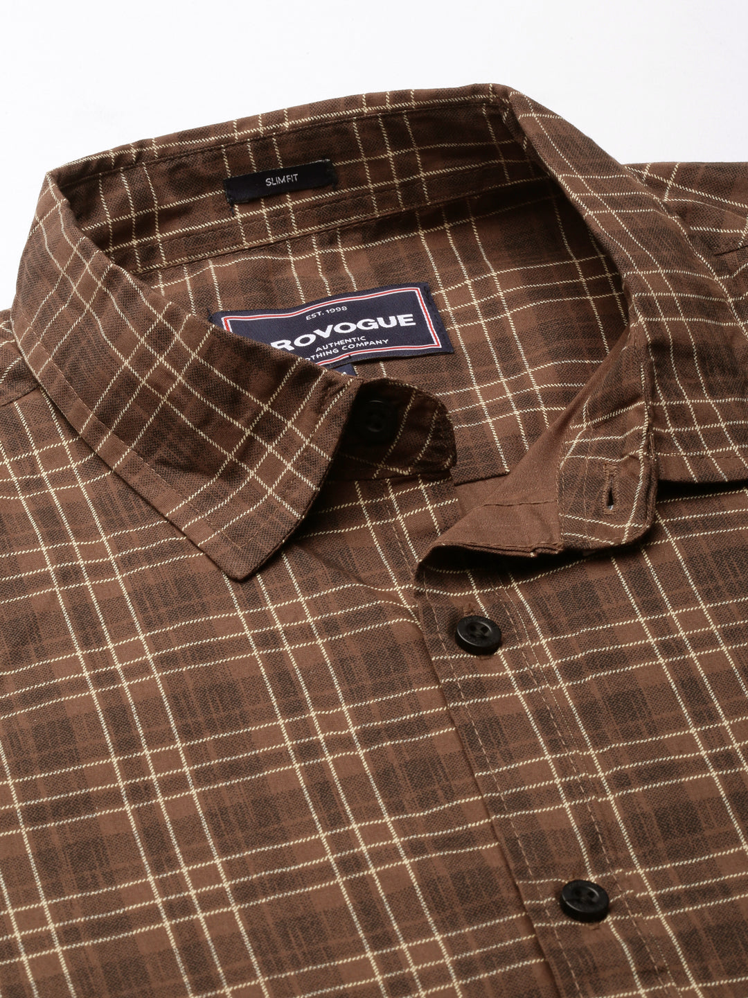 Men Brown Checked Pure Cotton Full Sleeve Casual Shirt