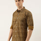 Men Brown Printed Pure Cotton Full Sleeve Casual Shirt