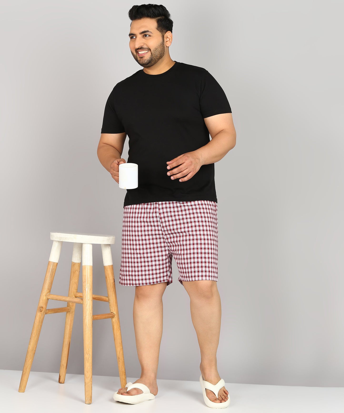 Men Plus Size Maroon and White Checked Boxer