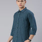 Men Green Checked Cotton Blend Casual Full Sleeve Shirt