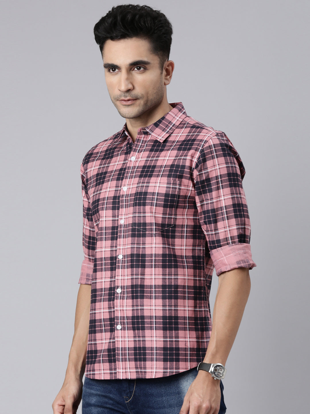 Men Pink Printed Pure Cotton Full Sleeve Casual Shirt