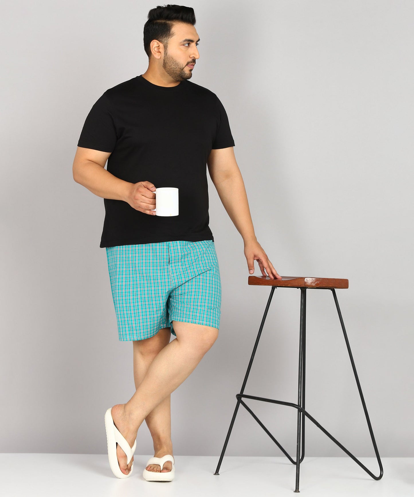 Men Plus Size Mint Green Checked Boxer