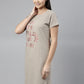 CURARE Women Printed Round Neck Brown LongTees