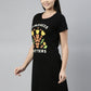 CURARE Women Printed Round Neck Black LongTees