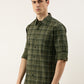 Men Olive Green Checked Pure Cotton Full Sleeve Casual Shirt
