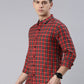 Men Orange Checked Cotton Blend Casual Full Sleeve Shirt