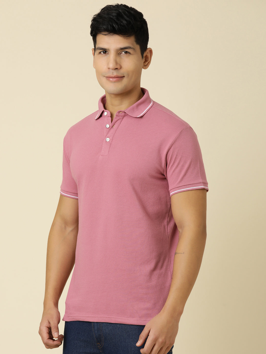 Men Solid Polo Neck Mauve T-Shirt