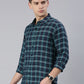 Men Navy Blue Checked Cotton Blend Casual Full Sleeve Shirt