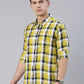 Men Yellow Checked Cotton Blend Casual Full Sleeve Shirt