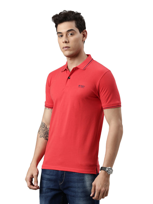 Men Solid Polo Collar Red T-shirt