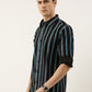 Men Black and Blue Striped Pure Cotton Full Sleeve Casual Shirt