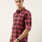 Men Dark Pink Checked Pure Cotton Full Sleeve Casual Shirt
