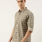 Men Beige Checked Pure Cotton Full Sleeve Casual Shirt