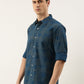 Men Dark Blue Printed Pure Cotton Full Sleeve Casual Shirt