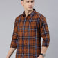 Men Brown Checked Cotton Blend Casual Full Sleeve Shirt