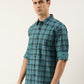 Men Blue Checked Pure Cotton Full Sleeve Casual Shirt