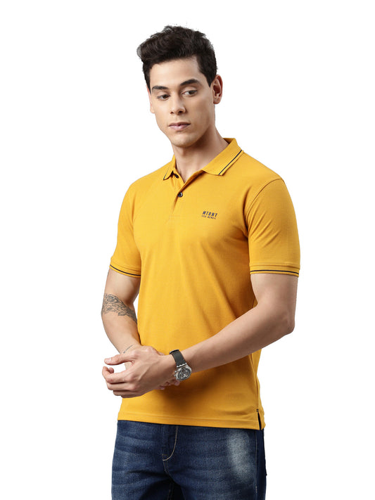 Men Solid Polo Collar Mustard T-shirt