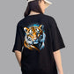 Broon Women Printed Oversize Round Neck Black T-Shirt