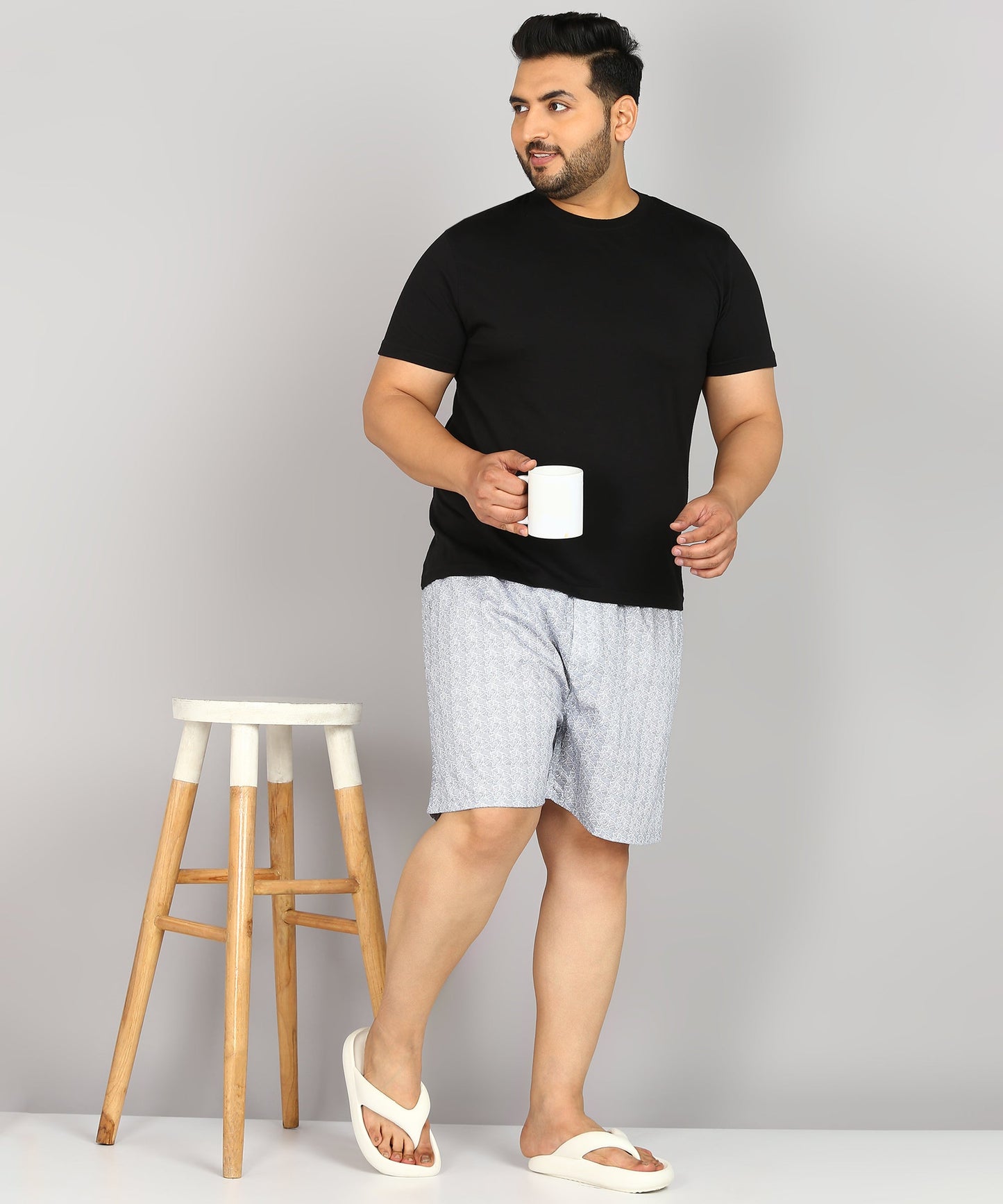 Men Plus Size White Printed Boxer
