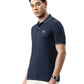 Men Solid Polo Collar Denim Blue T-shirt