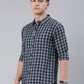 Men Dark Blue Checked Cotton Blend Casual Full Sleeve Shirt