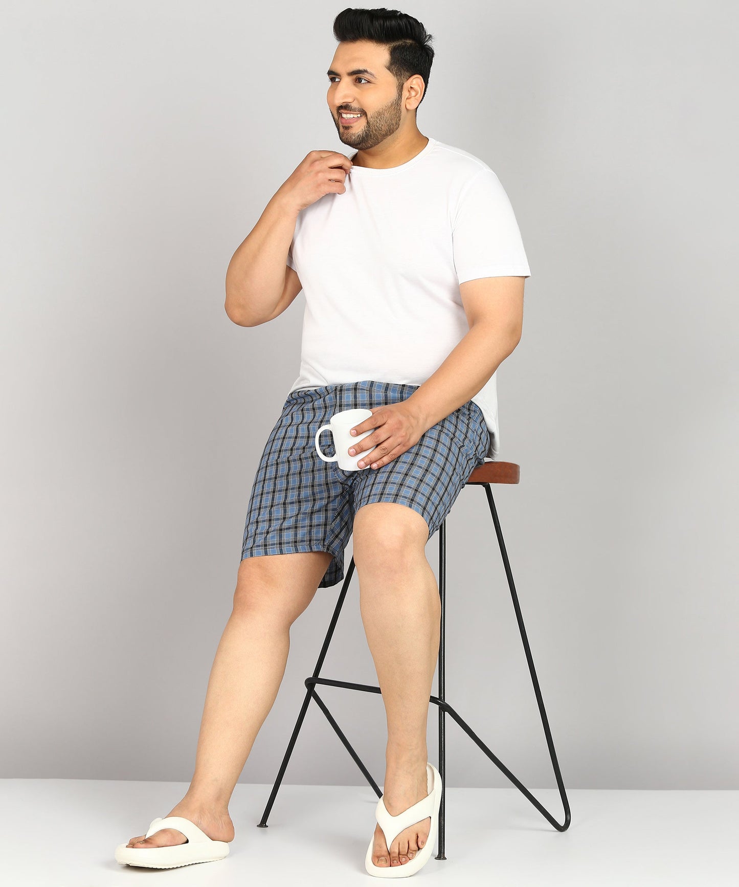 Men Plus Size Blue and Black Checked Boxer