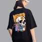 Broon Women Printed Oversize Round Neck Black T-Shirt