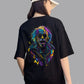 Broon Women Printed Oversize Round Neck Black T-Shirt