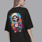 Broon Women Printed Oversize Round Neck Black T-Shirt