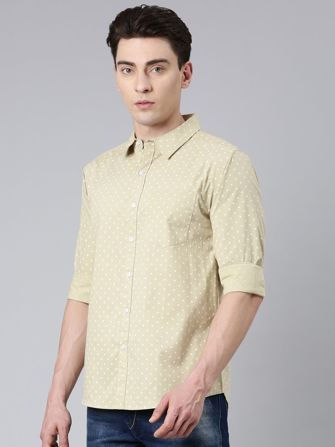 Beige printed Pure Cotton Full Sleeve Shirt