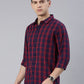 Men Red and Navy Blue Checked Cotton Blend Casual Full Sleeve Shirt