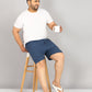 Men Plus Size Navy Blue and Blue Checked Boxer