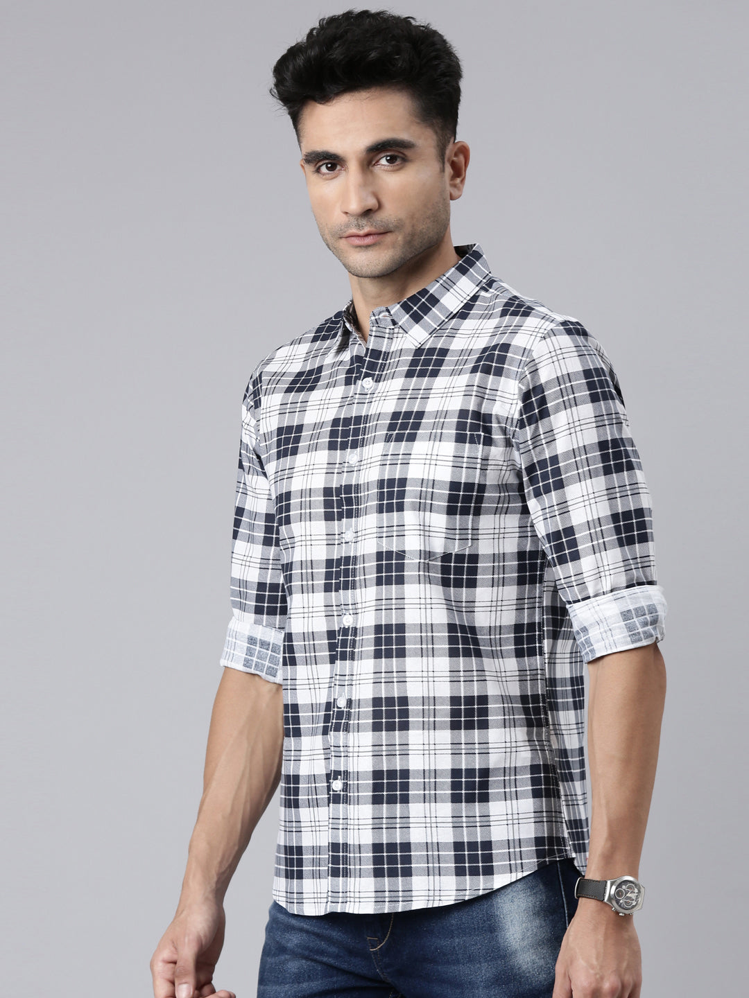 Men White Printed Pure Cotton Full Sleeve Casual Shirt